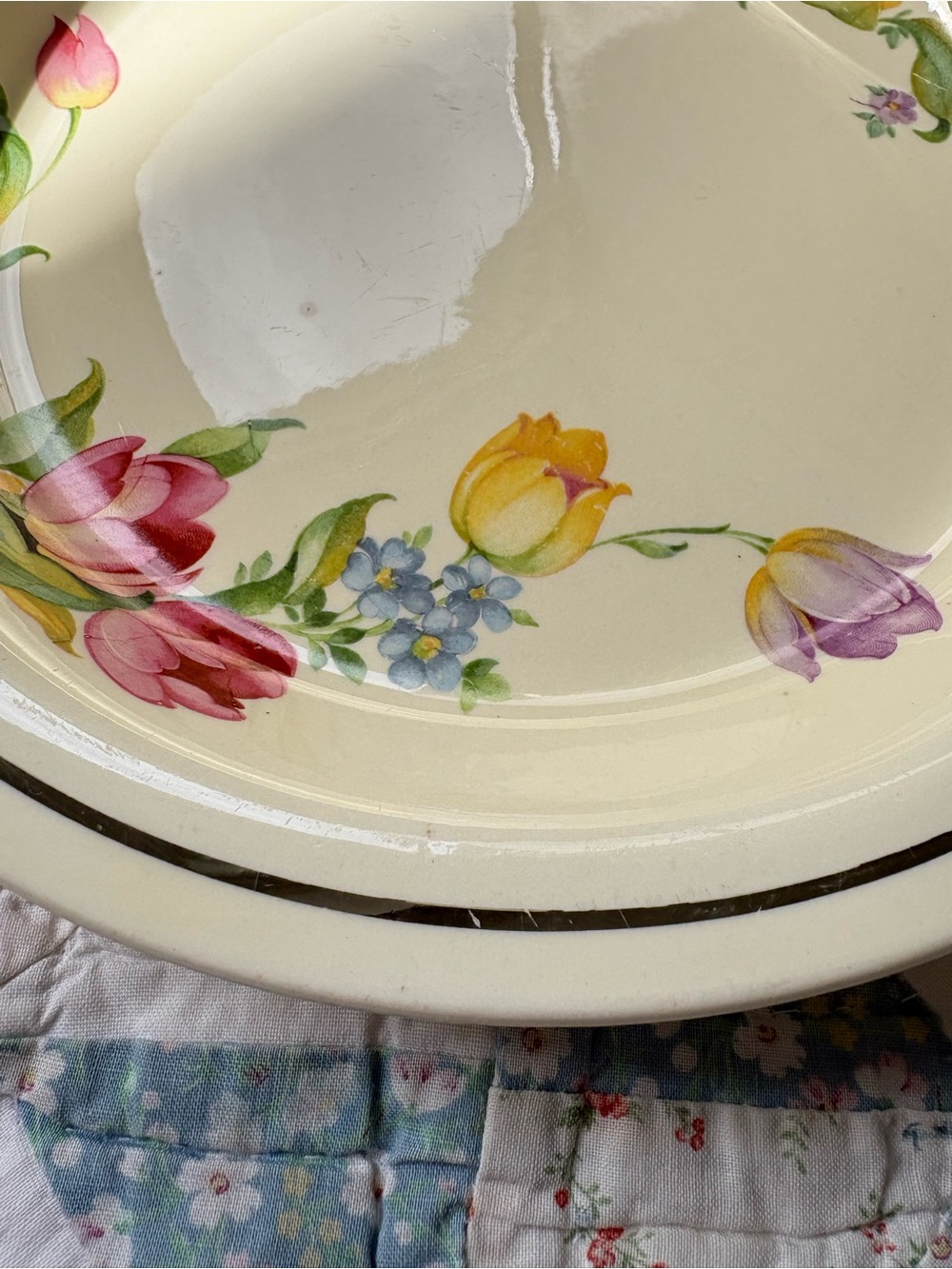 Vintage Kitchen Kraft Cream Floral Ceramic Serving Plate Bowl Floral Tulip MCM - Picture 6 of 14